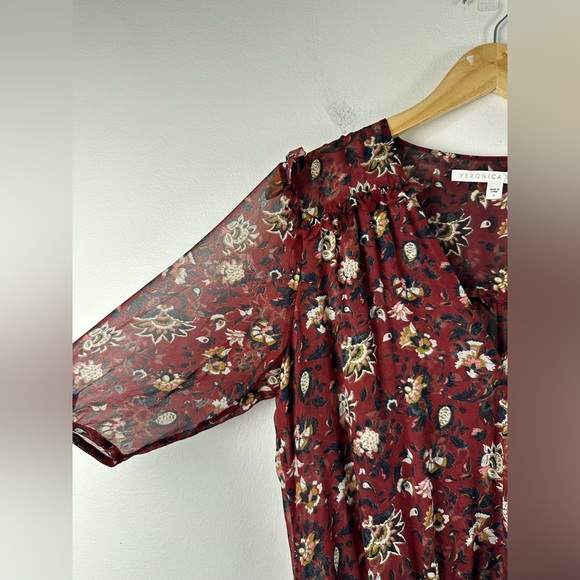 Veronica Beard Floral Bordeaux Dakota Ruched Silk Mini Dress Burgundy Size 8 - Picture 6 of 11